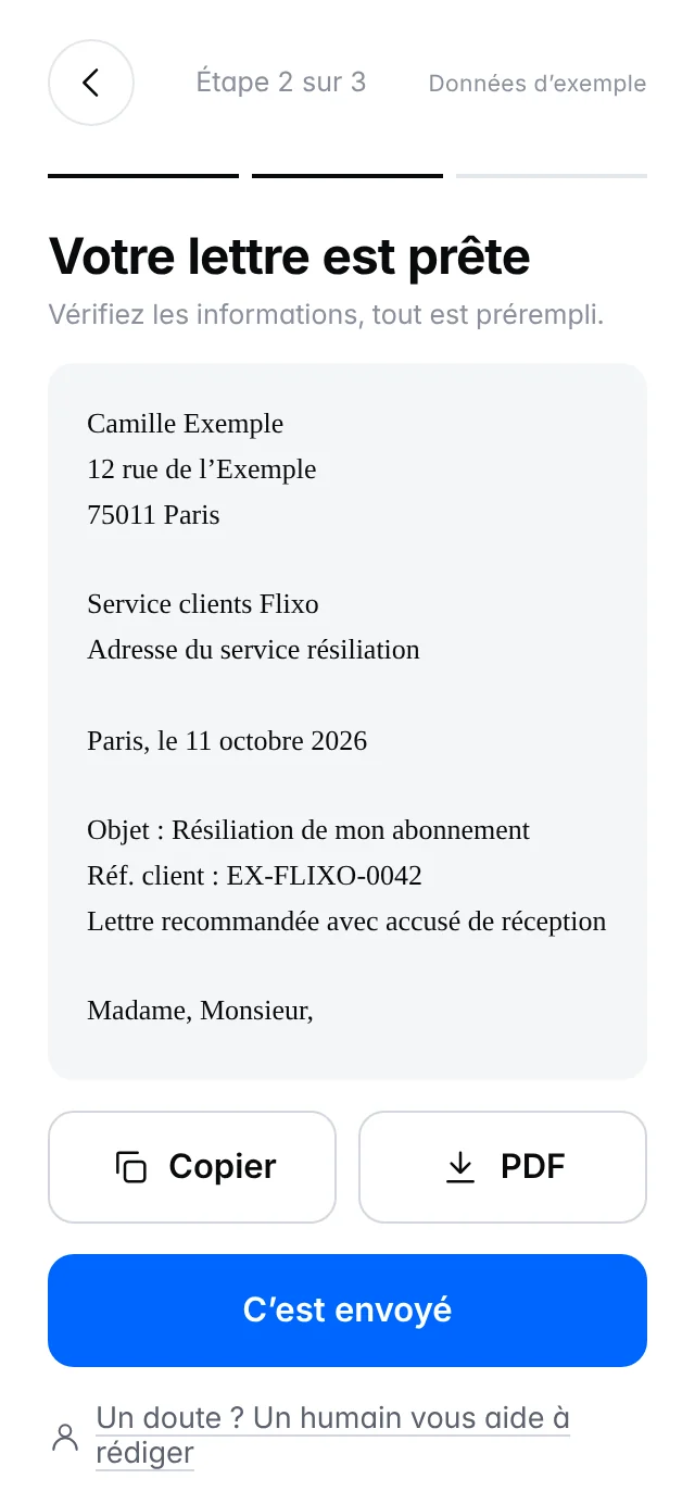 Résiliation guidée avec lettre prête